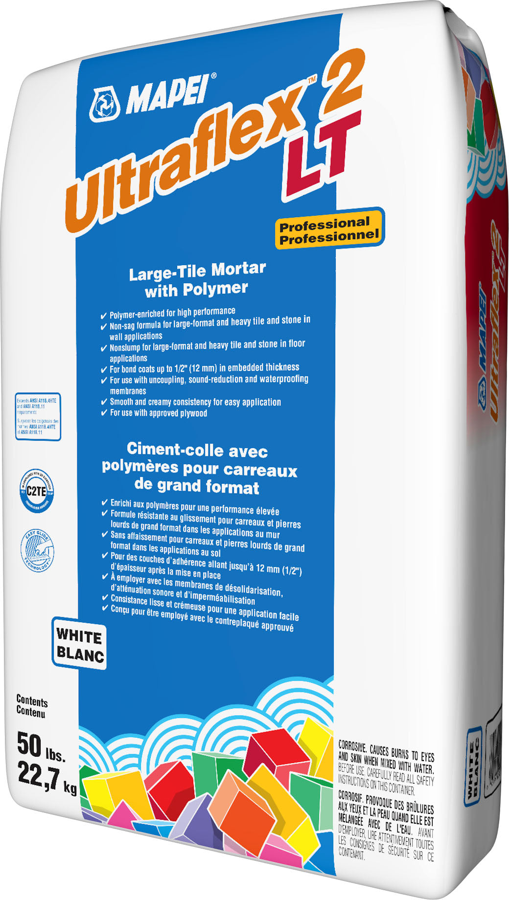 Mapei - Ultraflex 2 LT Ciment-colle avec polymères pour carreaux de grand format, Blanc - 50 lb