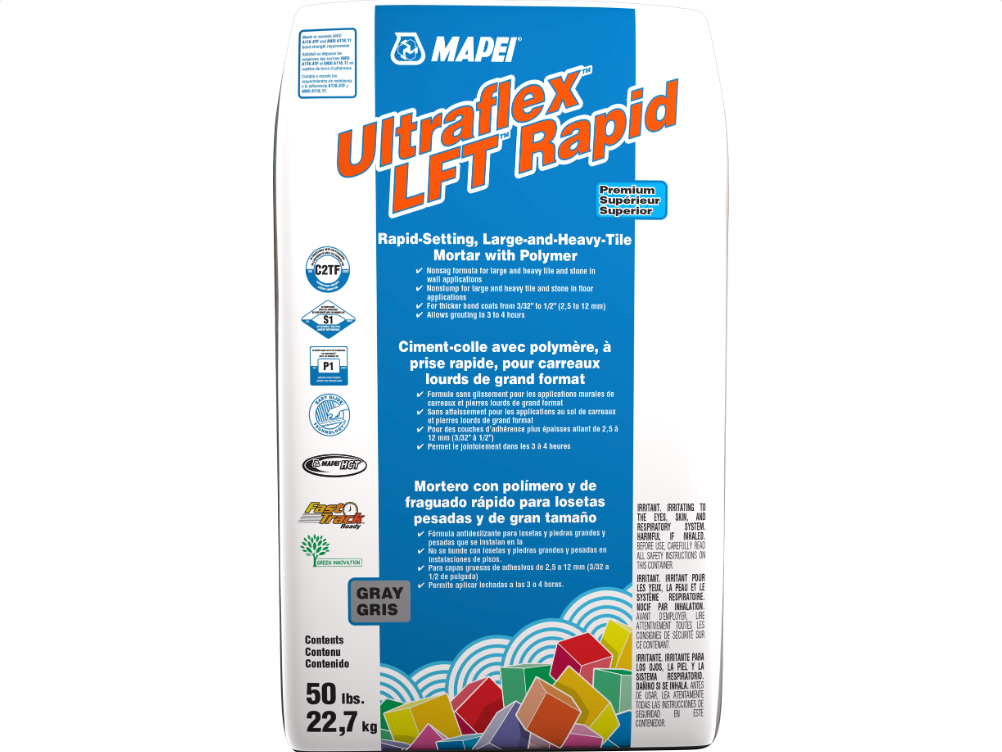 Mapei Ultraflex LFT Rapid - Gris 50 lb - Ciment-colle à prise rapide pour carreaux lourds de grand format
