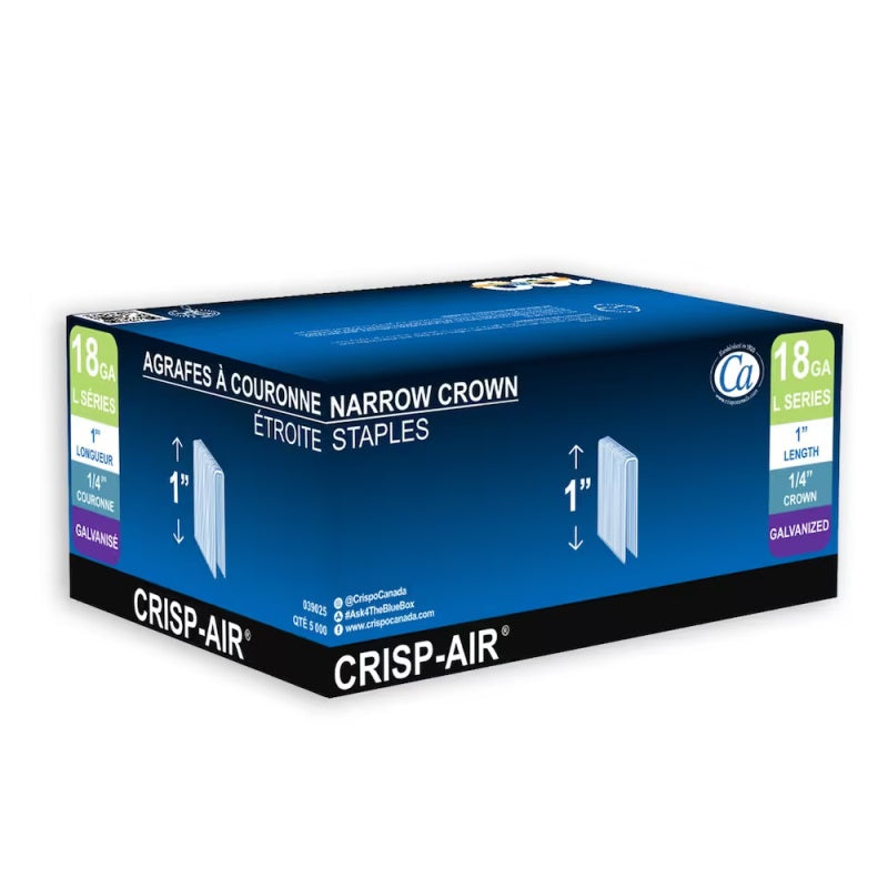 Crispo Air - Agrafes divergentes galvanisées 18 ga 1/4" x 1-1/8" (paquet de 5000)