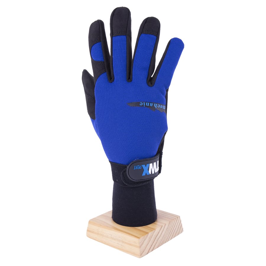 Toolway - 1 Paire de Gants de Mécanicien Bleu & Noir avec paume en cuir Synthétique noir (Large)
