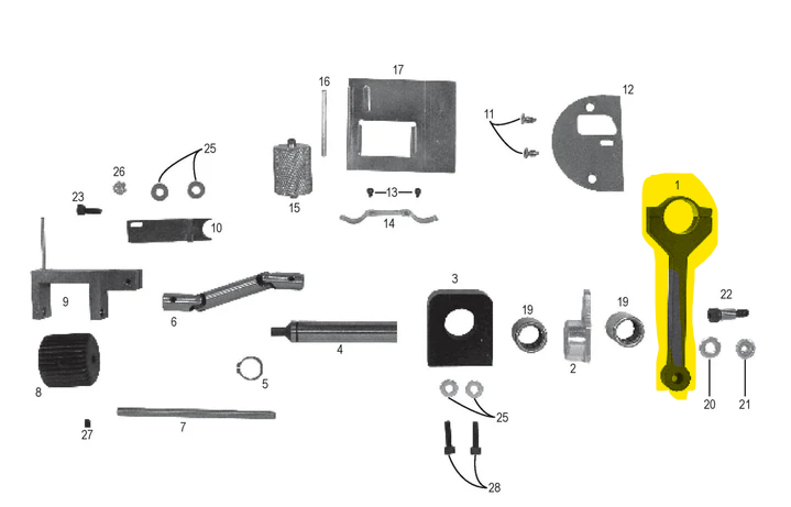 National Flooring Equipment - Tige de connexion de remplacement, capuchon et vis pour National 126 Relieuse à tapis à simple traction Brute