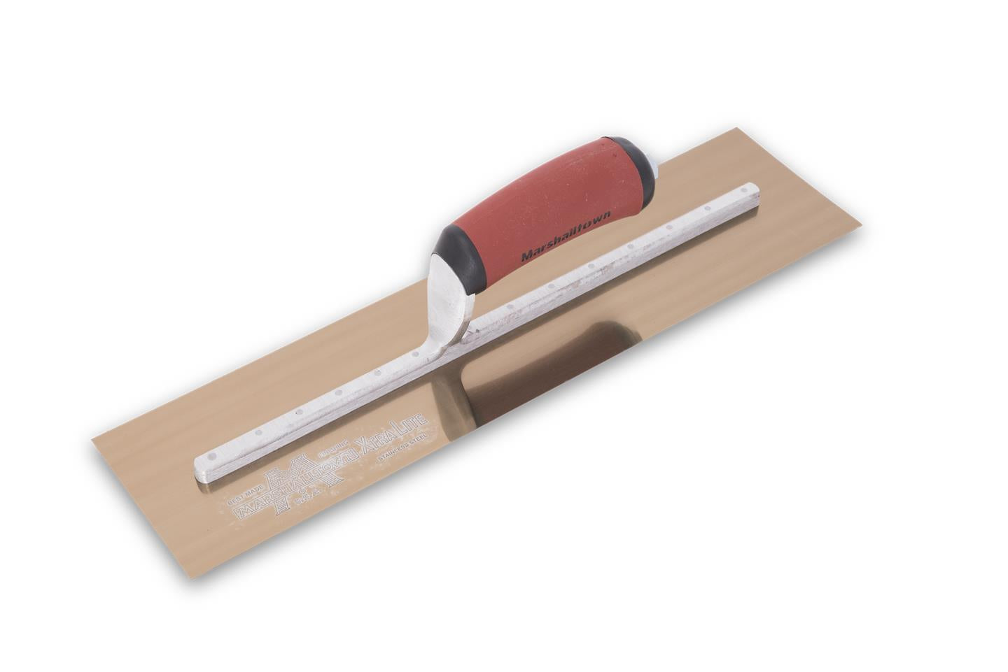 Marshalltown - Truelle de finition en acier inoxydable doré 4" x 16" avec poignée Durasoft courbée