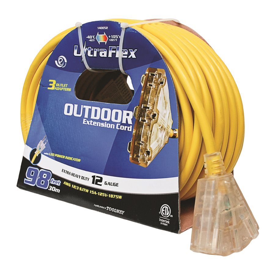 Toolway - Rallonge électrique extérieur 3 prises jaune 30m