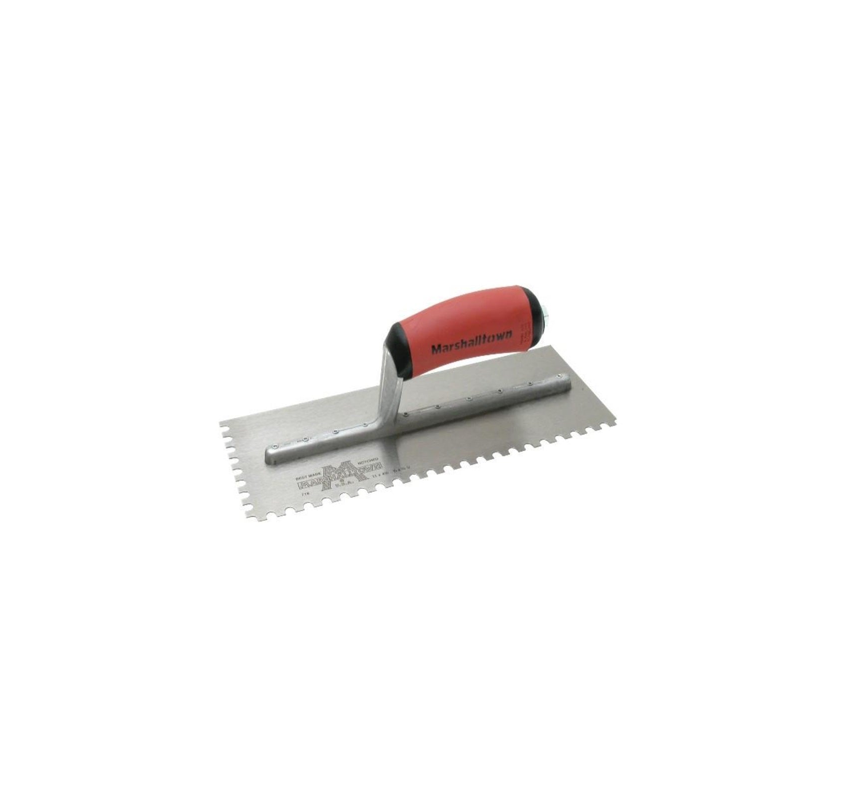 Marshalltown - Truelle standard à dents en U pour gauchers 4-1/2" x 11" en acier trempé 1/4" x 3/8" x 1/4" avec poignée DuraSoft
