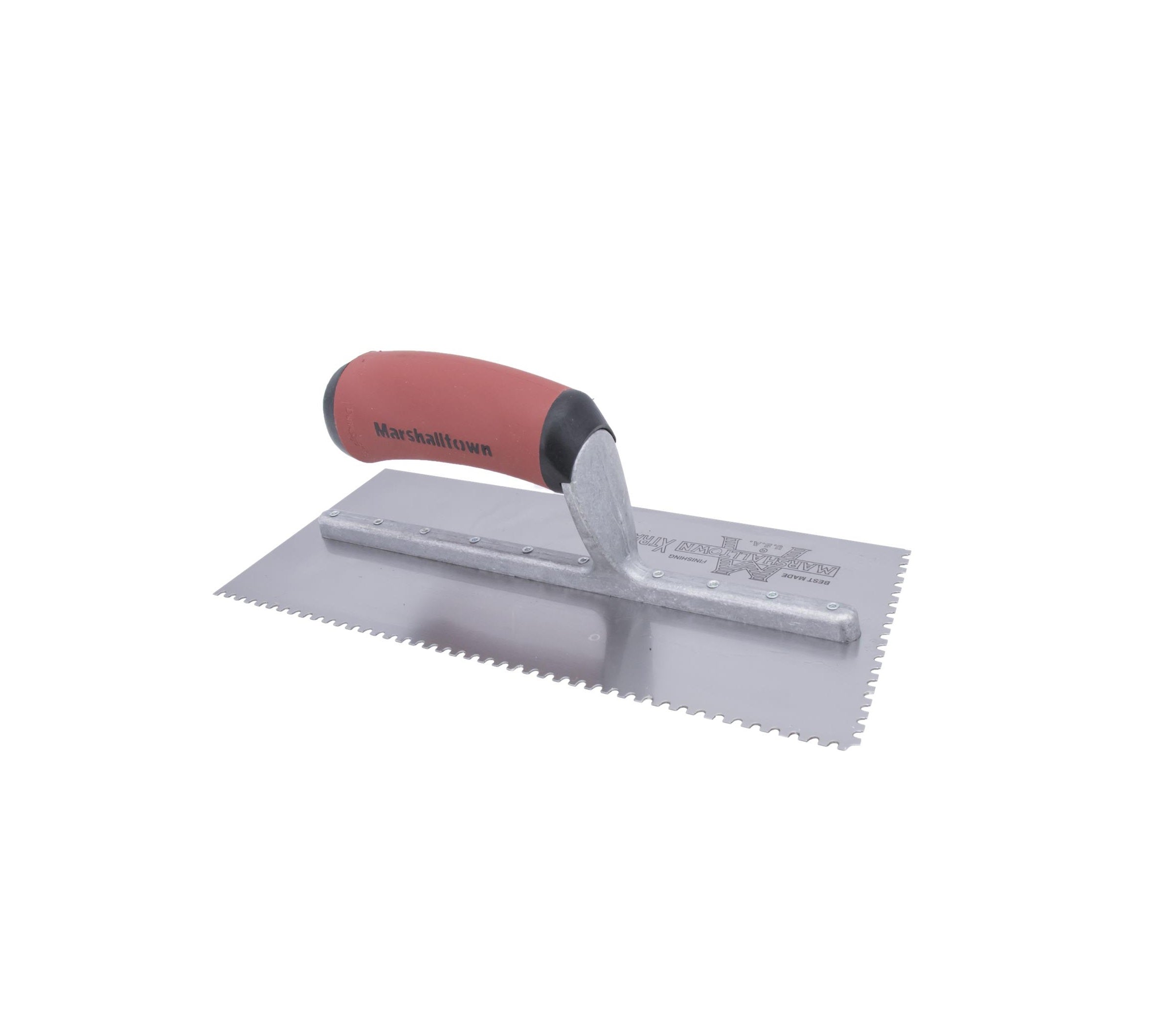 Marshalltown - Truelle à dents en U pour droitier 4-1/2" x 11" en acier trempé 1/8" x 3/16"x 1/8"avec poignée DuraSoft et bords rabattus