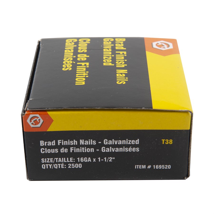 Toolway - Clous de finition galvanisés de calibre 16, 1 1/2" (paquet de 2500)