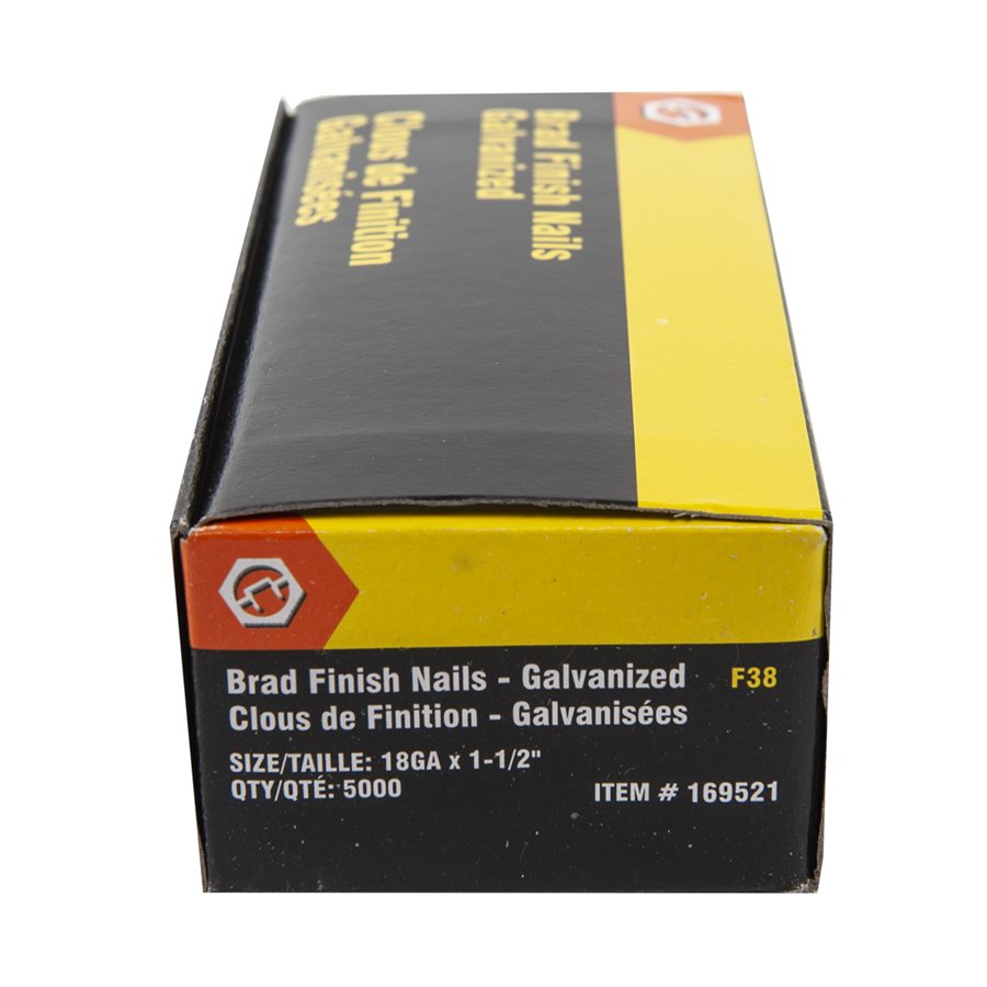 Toolway - Clous de finition galvanisés de calibre 18, 1 1/2" (paquet de 5000)