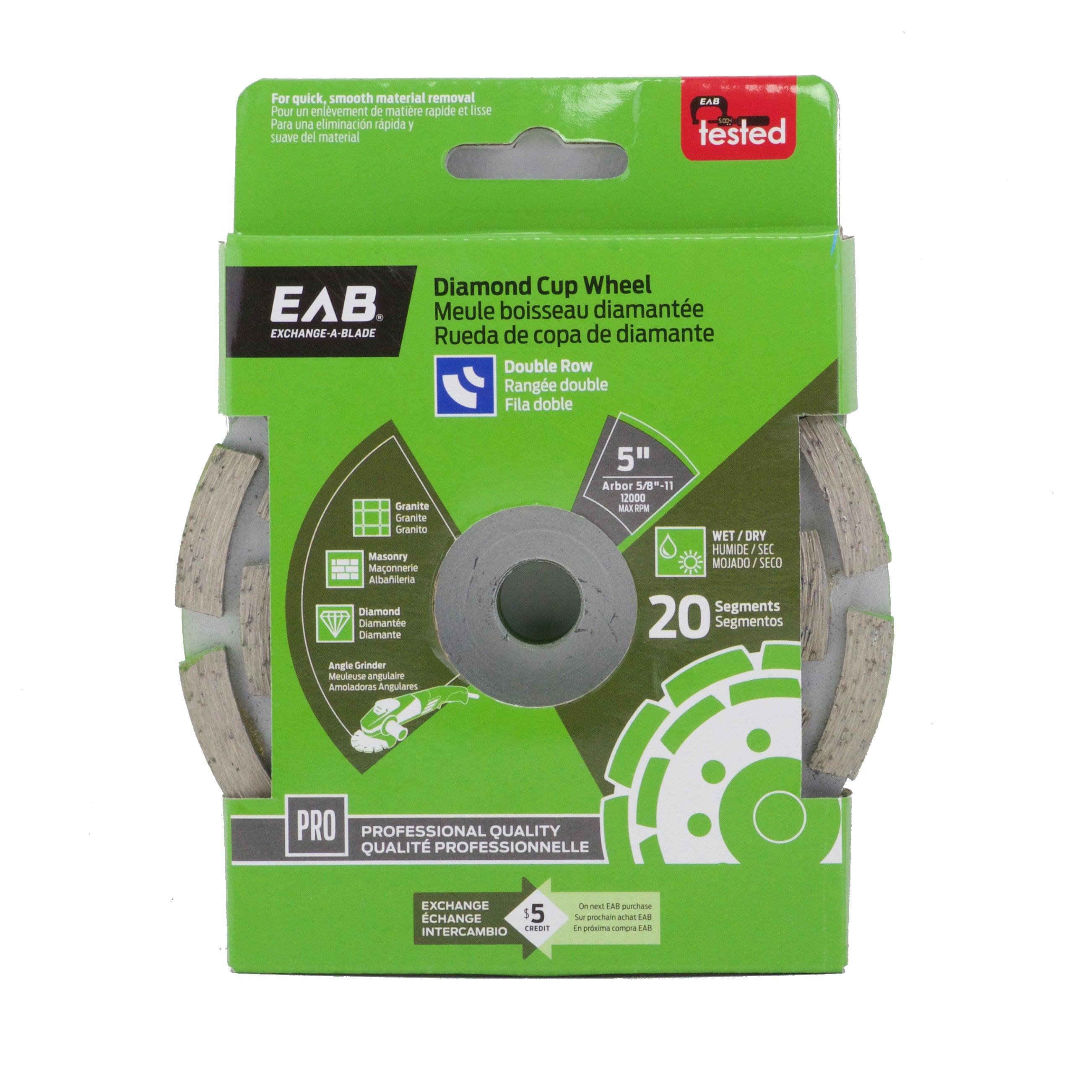 EAB - Meule boisseau diamantée professionelle segmentée à rangée double 5"