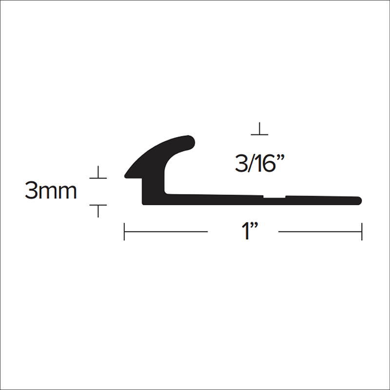 Futura Transitions - Réducteur pour tapis LVT 130 en Aluminium noir gravé - du tapis 3/16" (5 mm) à LVT 1/8" (3 mm) x 1" x 12'