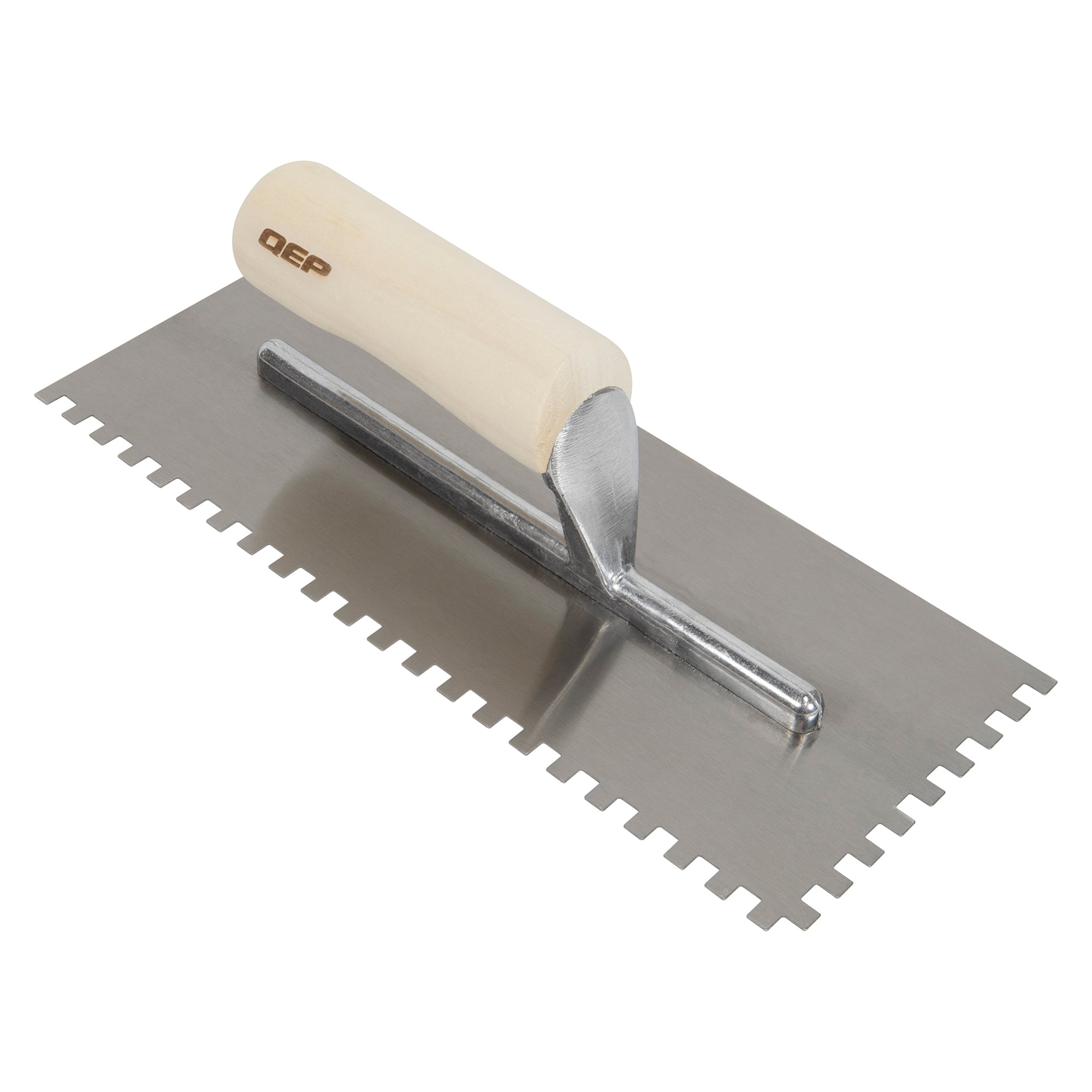 QEP - Truelle à parquet en acier au carbone traditionnel à encoches carrées 1/4" x 1/4" x 1/4" avec manche en bois