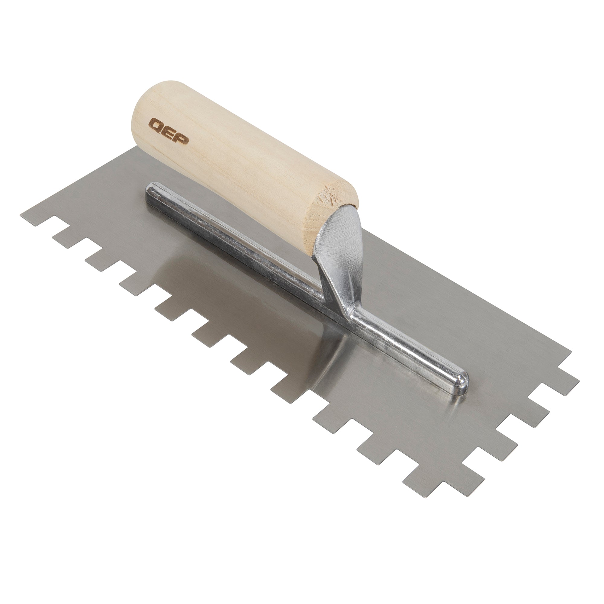 QEP - Truelle à parquet en acier au carbone traditionnel à encoches carrées 1/2" x 1/2" x 1/2" avec manche en bois