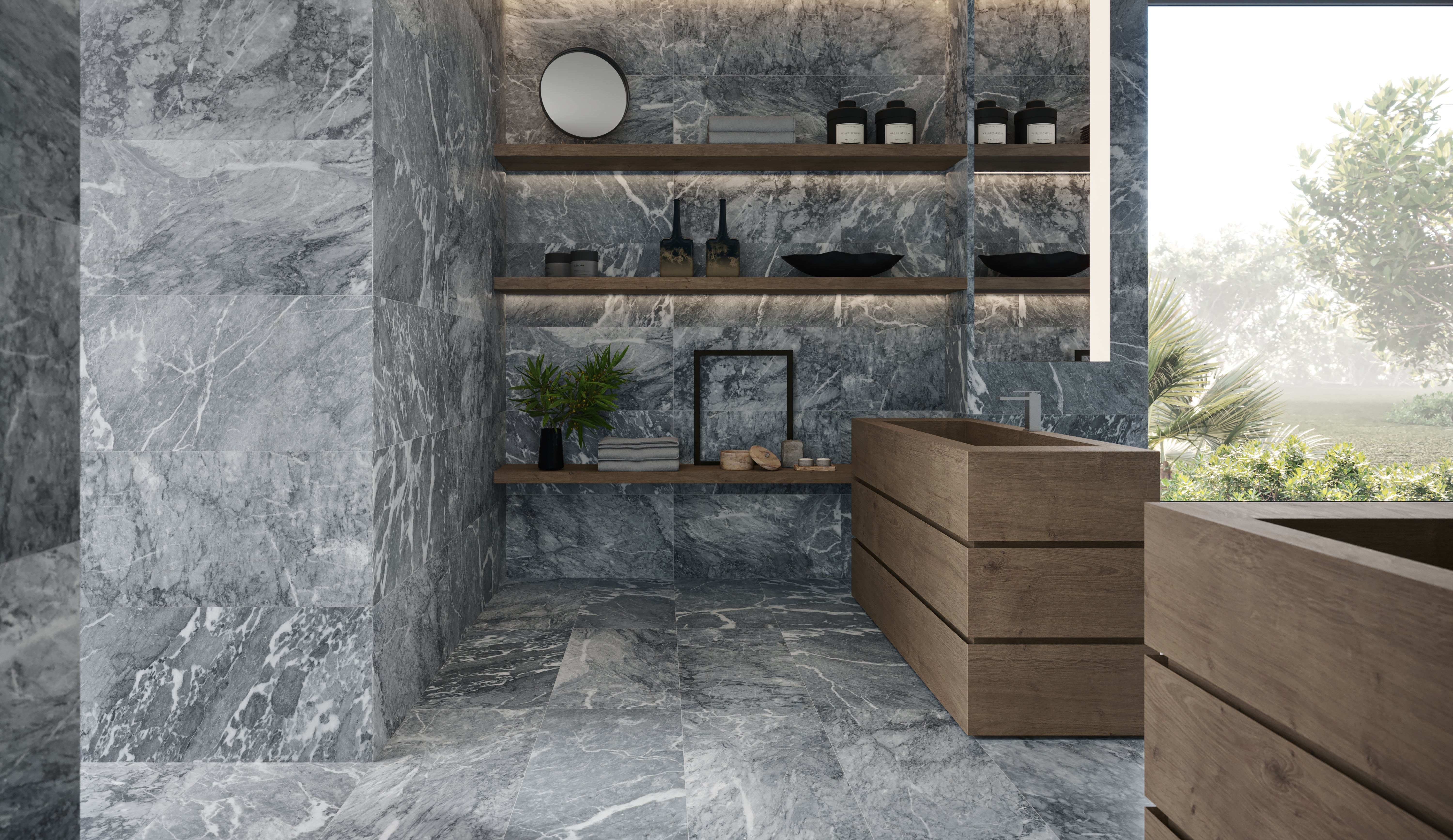 Anatolia - 45.7 x 91.4 cm Aqua Intenso Brushed Marble Tile || 5000-0567-0