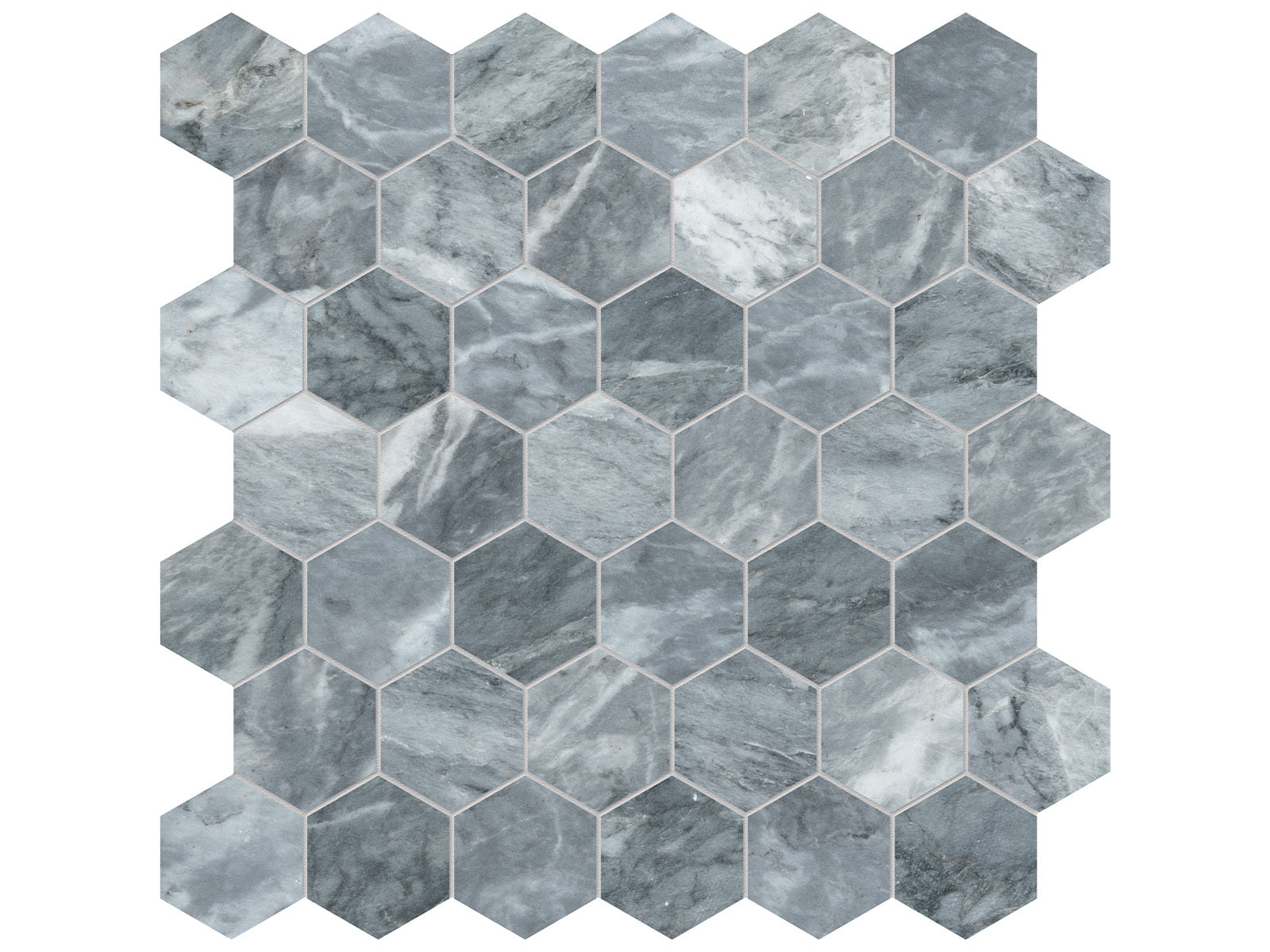 Anatolia - Aqua Intenso - Mosaïque hexagonale de marbre, fini brossé 4,9 cm (2 po)
