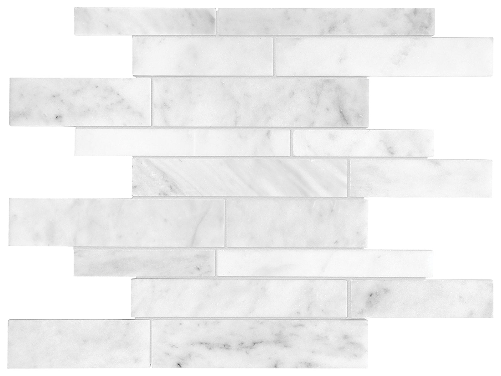 Anatolia - Mosaïque en marbre à bandes aléatoires Bianco Venatino mini Versailles adoucie 12" x 12"