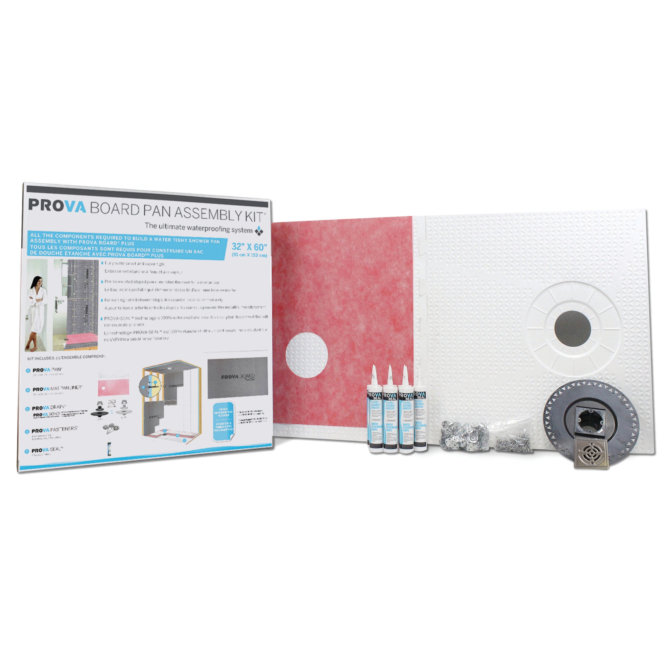Prova - Kit d'assemblage pour panneaux, drain décalé en ABS - 32" x 60"