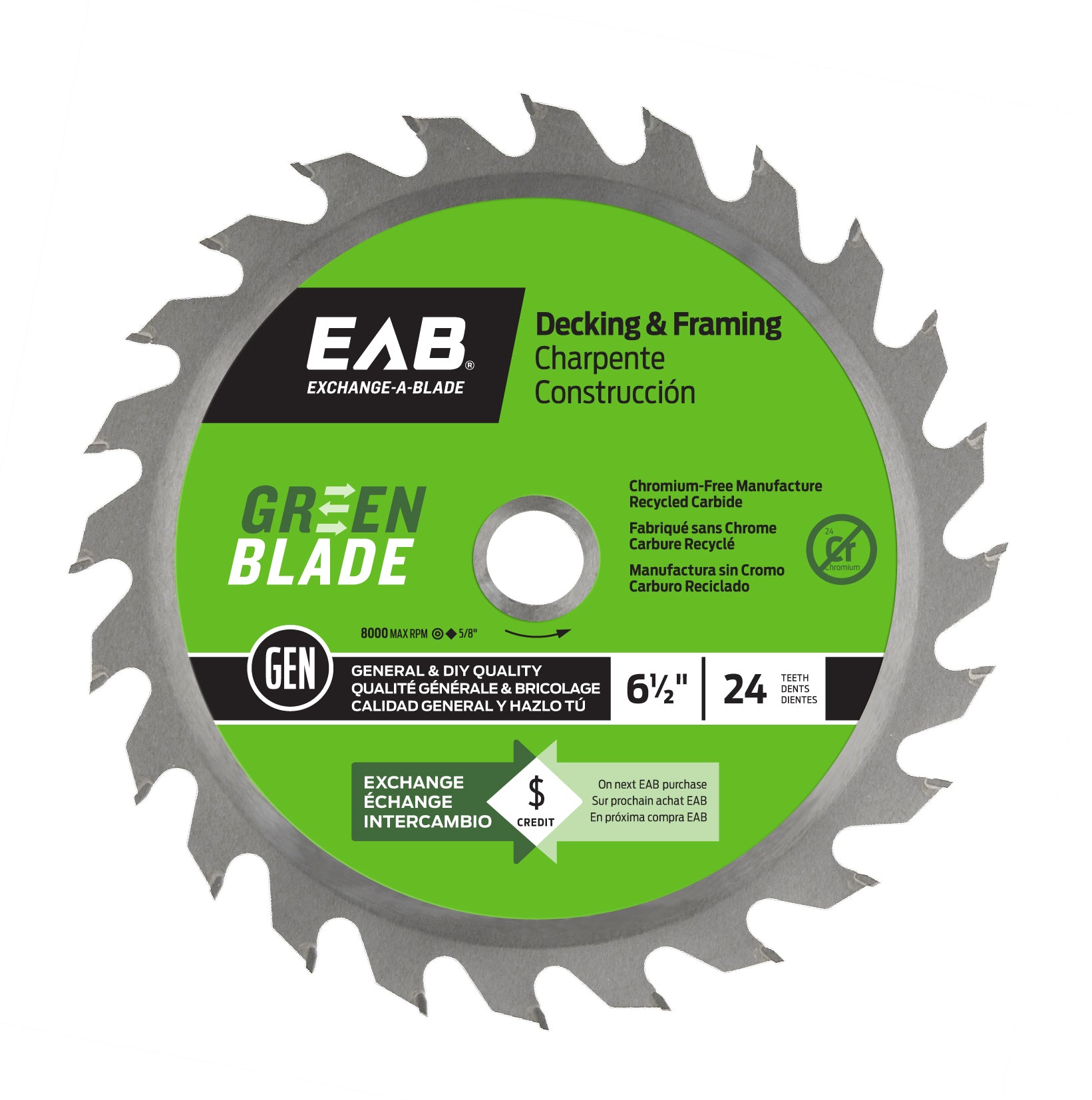 EAB - Lame de scie au carbure pour charpente Série verte 24 dents 6-1/2"