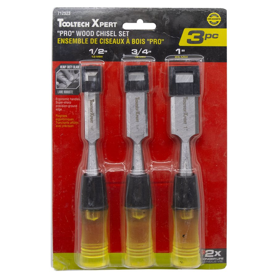 Toolway - Ensemble de Ciseaux À Bois 1/2", 3/4" and 1" - 3 pièces