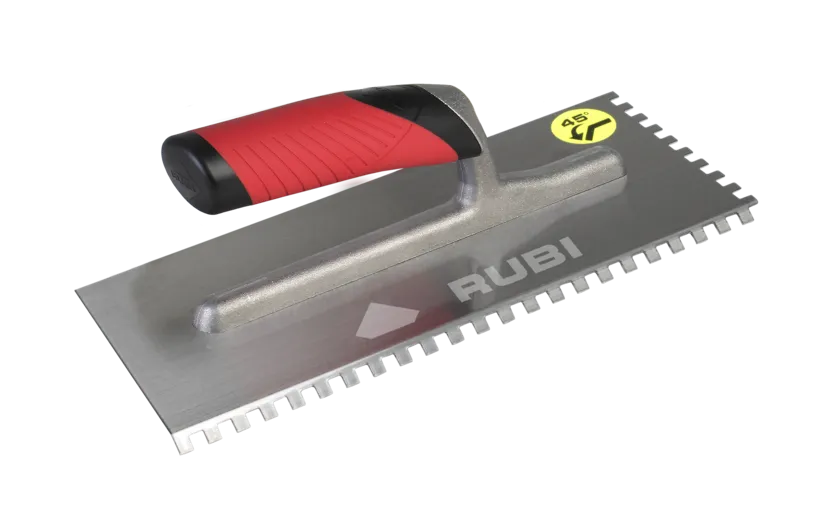 Rubi - 11" 45° Square Notch Steel Trowel with Rubiflex Open Handle 3/8" x 3/8" ||75948