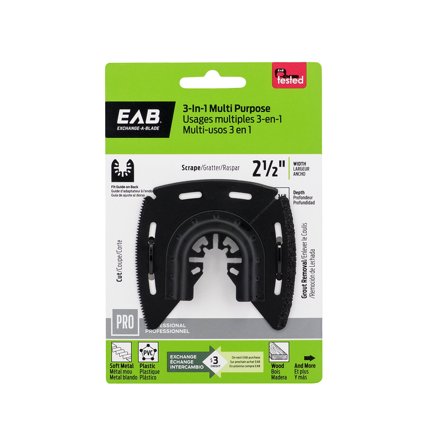 EAB - Lame oscillante professionnelle 3-en-1 à usage multiple en acier à haute teneur en carbone 2-1/2"
