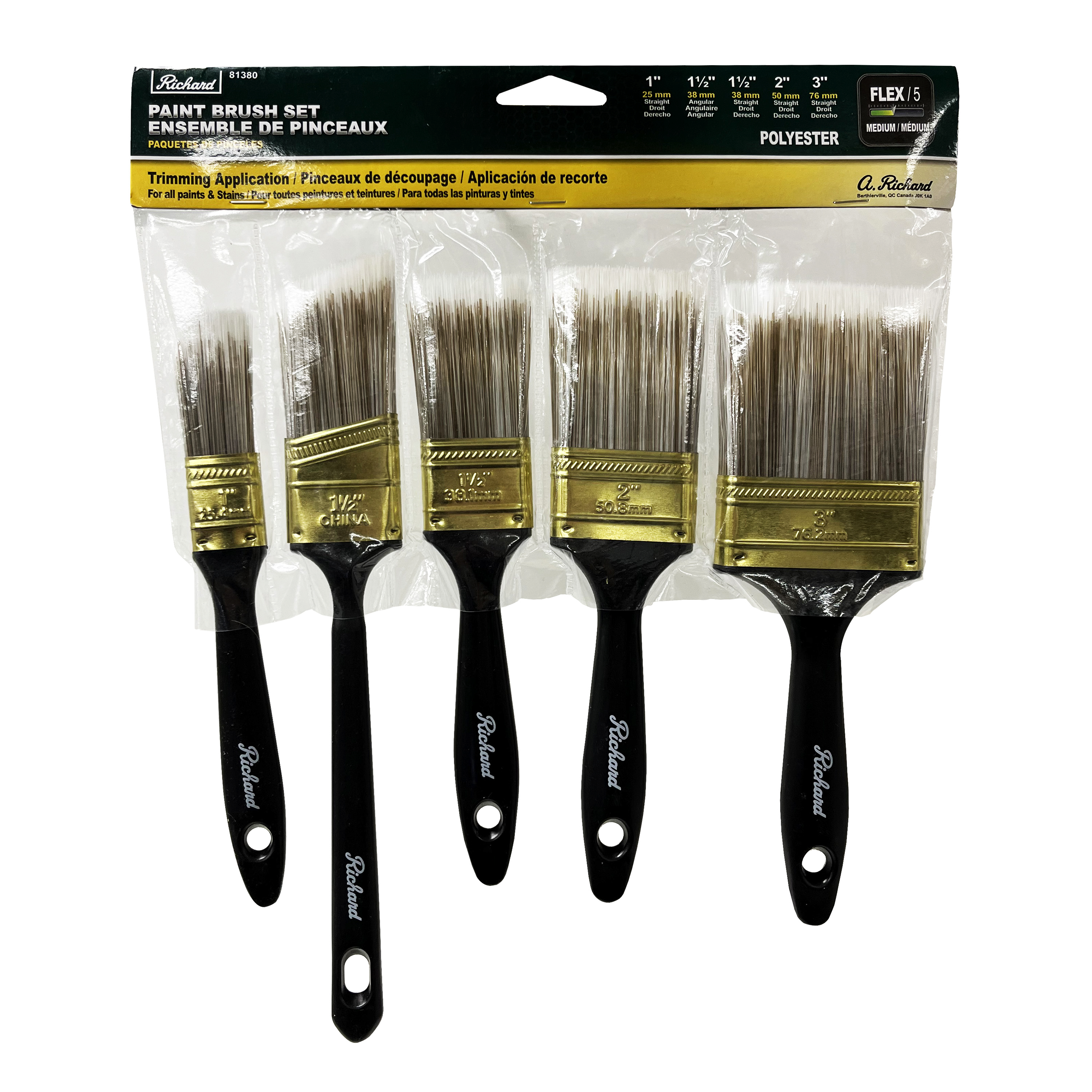 Richard - Ensemble de 5 pinceaux avec manche en plastique et poils en polyester