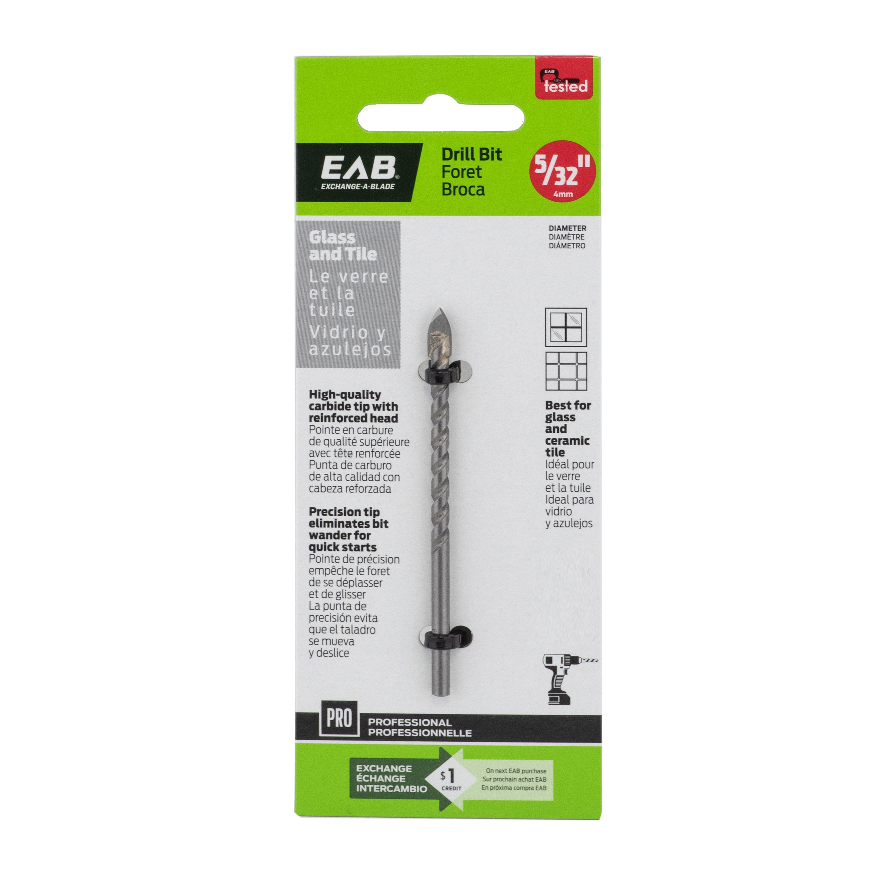 EAB - Foret pour verre & tuile professionnel 5/32"