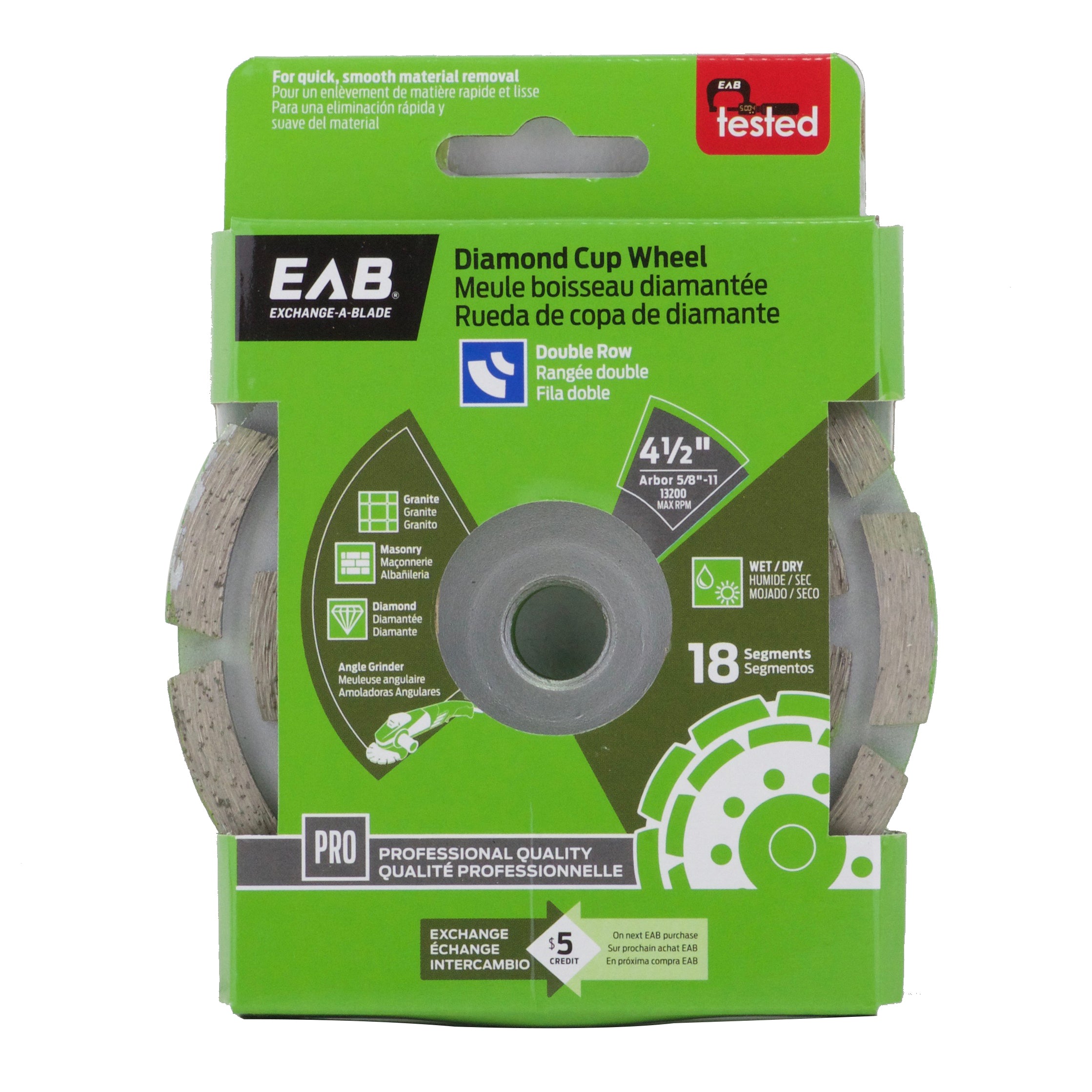 EAB - Meule boisseau diamantée professionelle segmentée à rangée double 4-1/2"