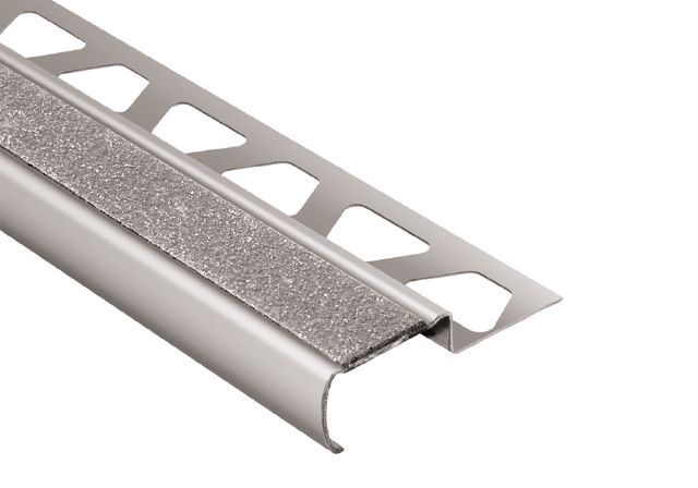 Schluter - TREP-G-B Profilé pour nez de marche avec bande antidérapante transparente - acier inoxydable (V2) brossé 2-5/32" x 8' 2-1/2" x 9/16" (15 mm)