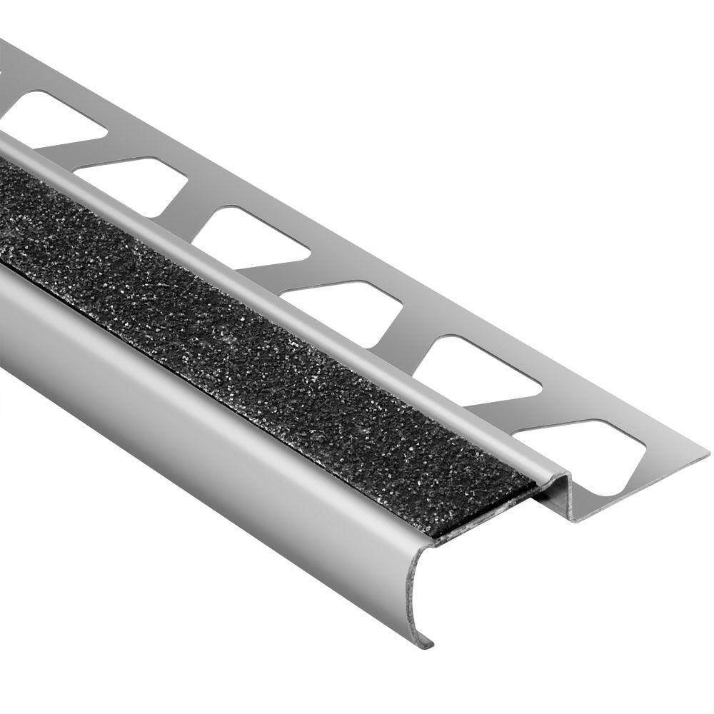 Schluter - TREP-G-S Profilé pour nez de marche avec bande antidérapante noire - acier inoxydable (V2) brossé 1-3/16" x 4' 11" x 7/16" (11 mm)