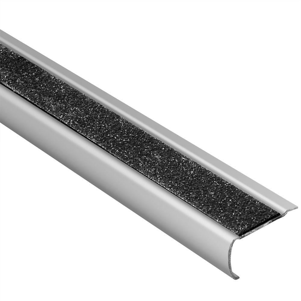 Schluter - TREP-GK-S Profilé de rénovation pour nez de marche avec bande antidérapante noire - acier inoxydable (V2) brossé 1-11/32" x 4' 11" x 11/16"