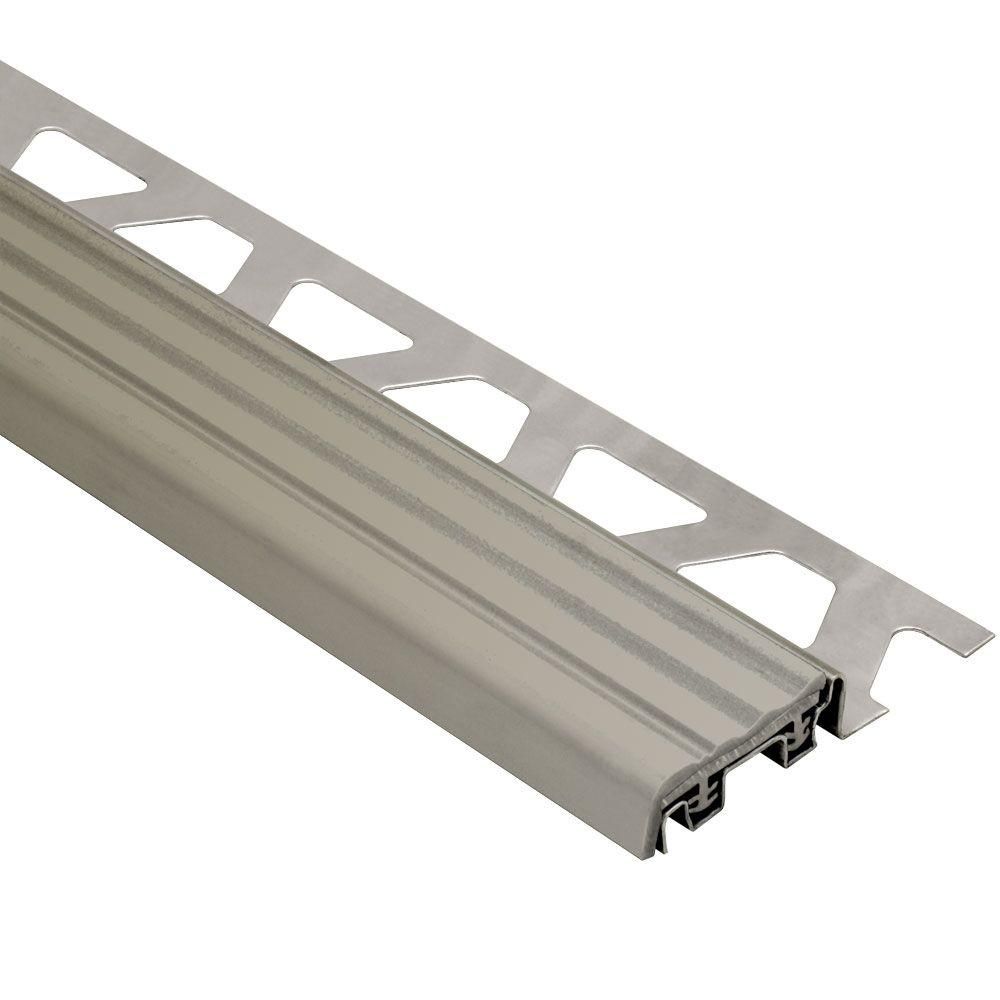 Schluter - TREP-S Profilé de nez de marche avec insert gris - acier inoxydable (V2) et plastique PVC  1-1/32" x 4' 11" x 3/8" (10 mm)