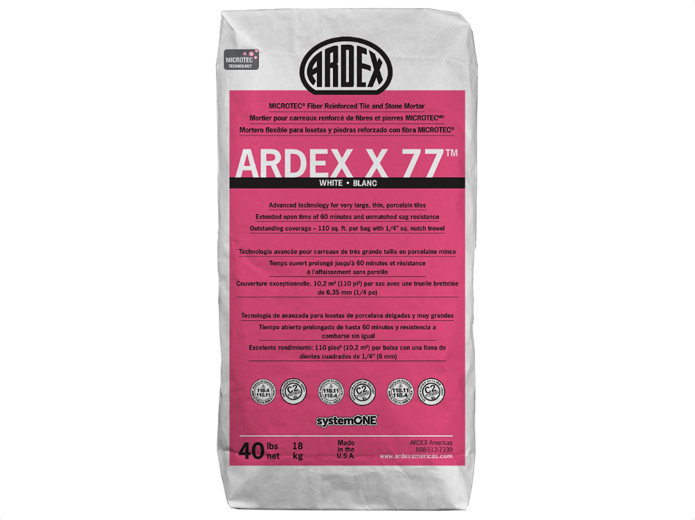 Ardex X 77 - Blanc 40 lb - MICROTEC Mortier renforcé de fibres pour carreaux et pierres ||16013