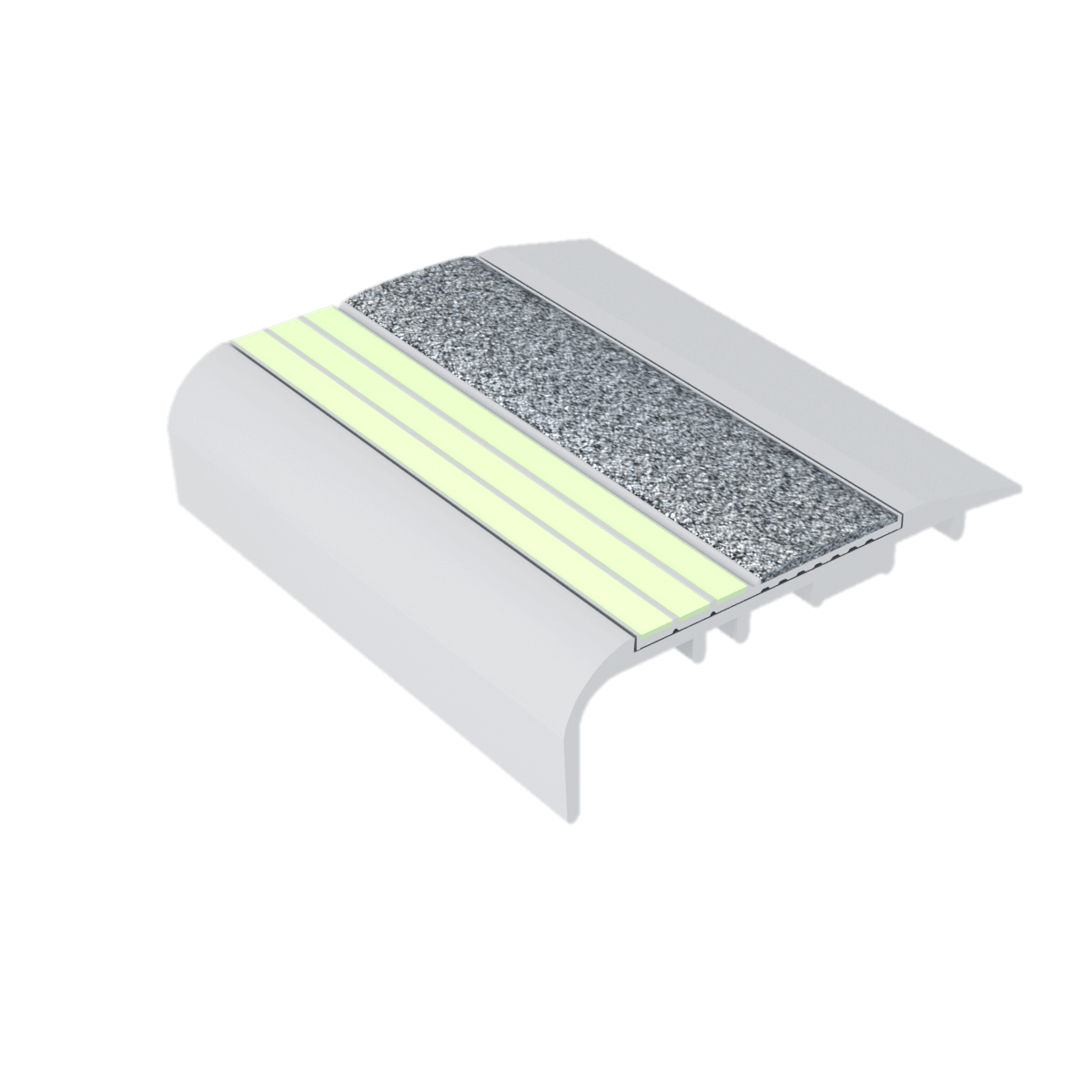 Kinesik - Ecoglo C5-E20 Photoluminescent Carpet Stair Nosing with Grey Anti-Slip Strip 2.6" (vendu en pied linéaire)