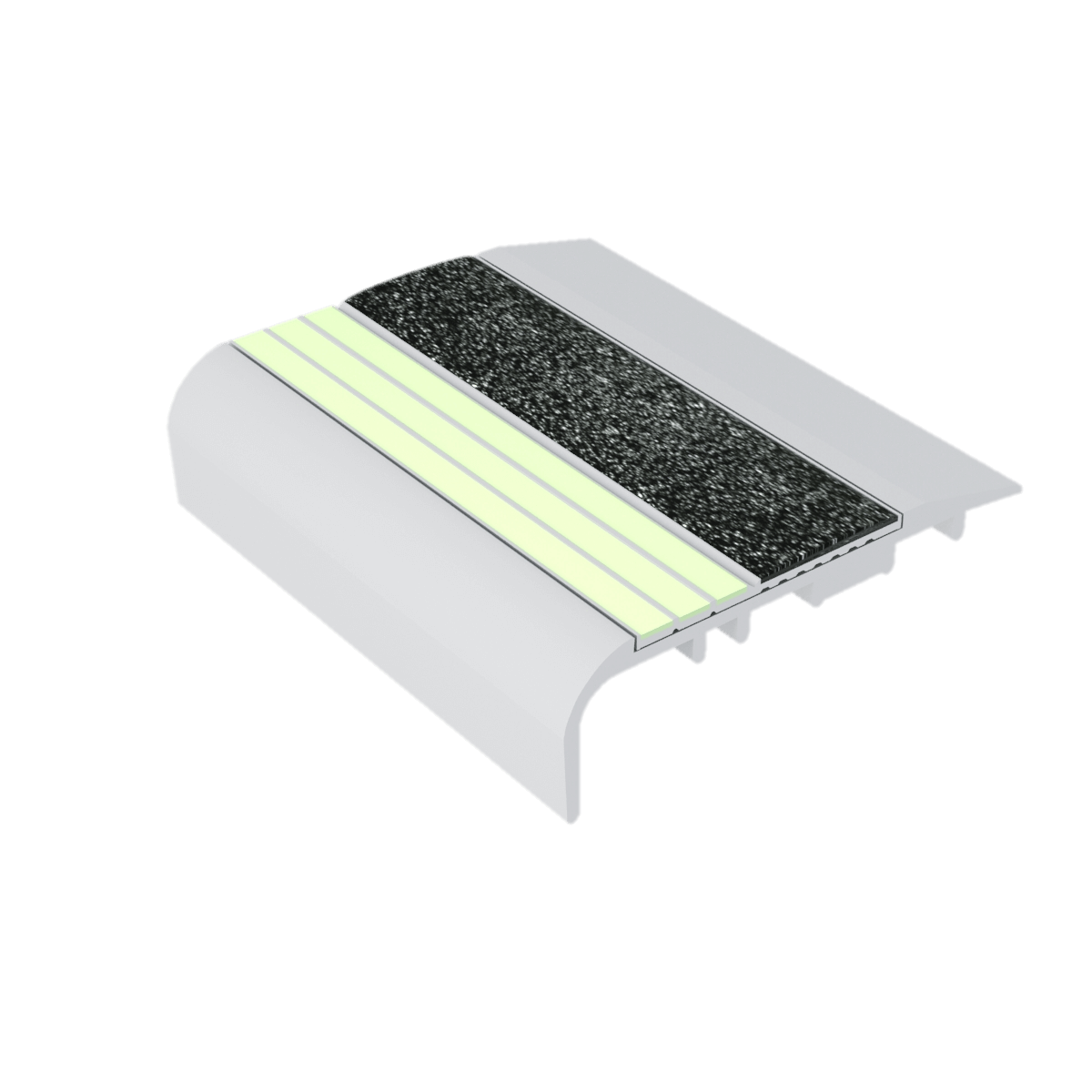 Kinesik - Ecoglo C5-E20 Photoluminescent Carpet Stair Nosing with Black Anti-Slip Strip 2.6" (vendu en pied linéaire)