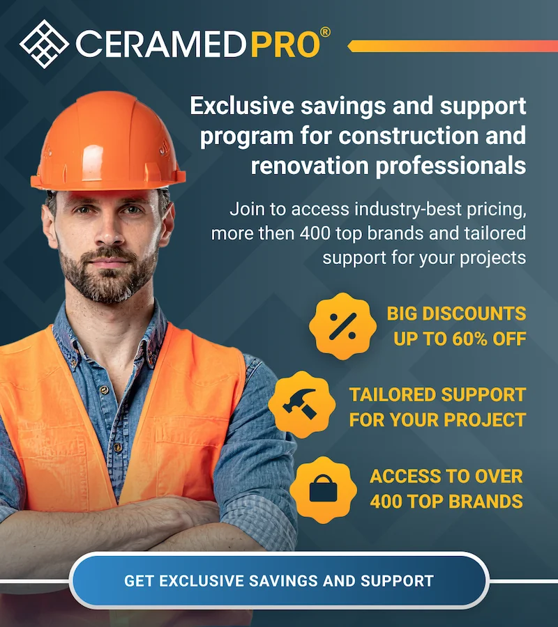 Ceramed PRO program offering exclusive savings, up to 60% discounts, and dedicated support for construction and renovation professionals across Canada