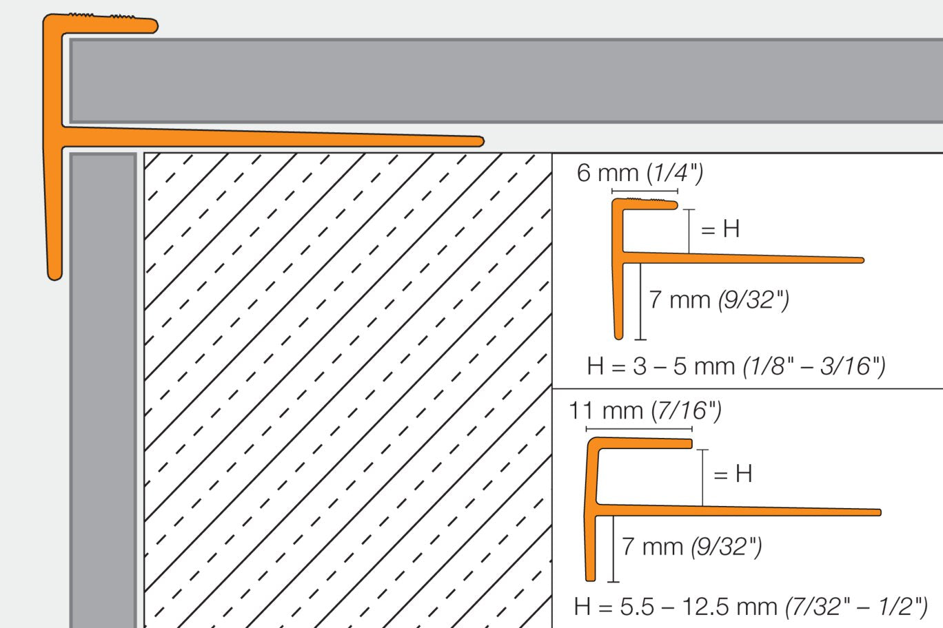 Schluter Systems - VINPRO-STEP 1/2 ALUM BRUSHED CHROME ||VPSTL125ACGB
