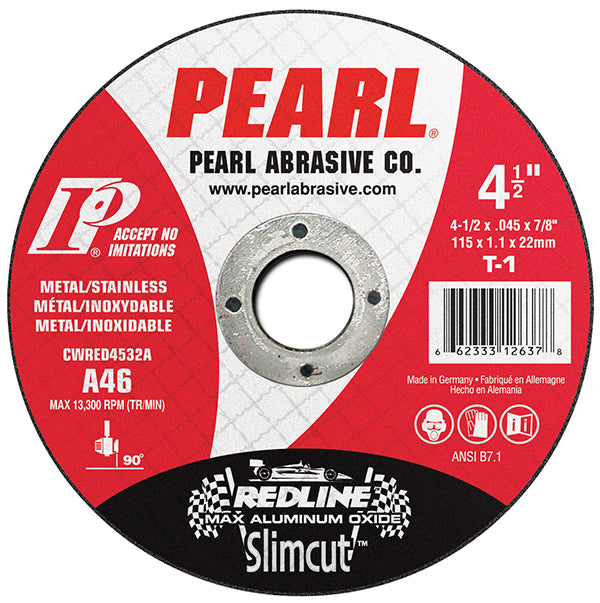 Pearl Abrasive - Meules à tronçonner minces Slimcut45 Redline Max-A.O.. A46 - 4 1/2" x 0.045" x 7/8"