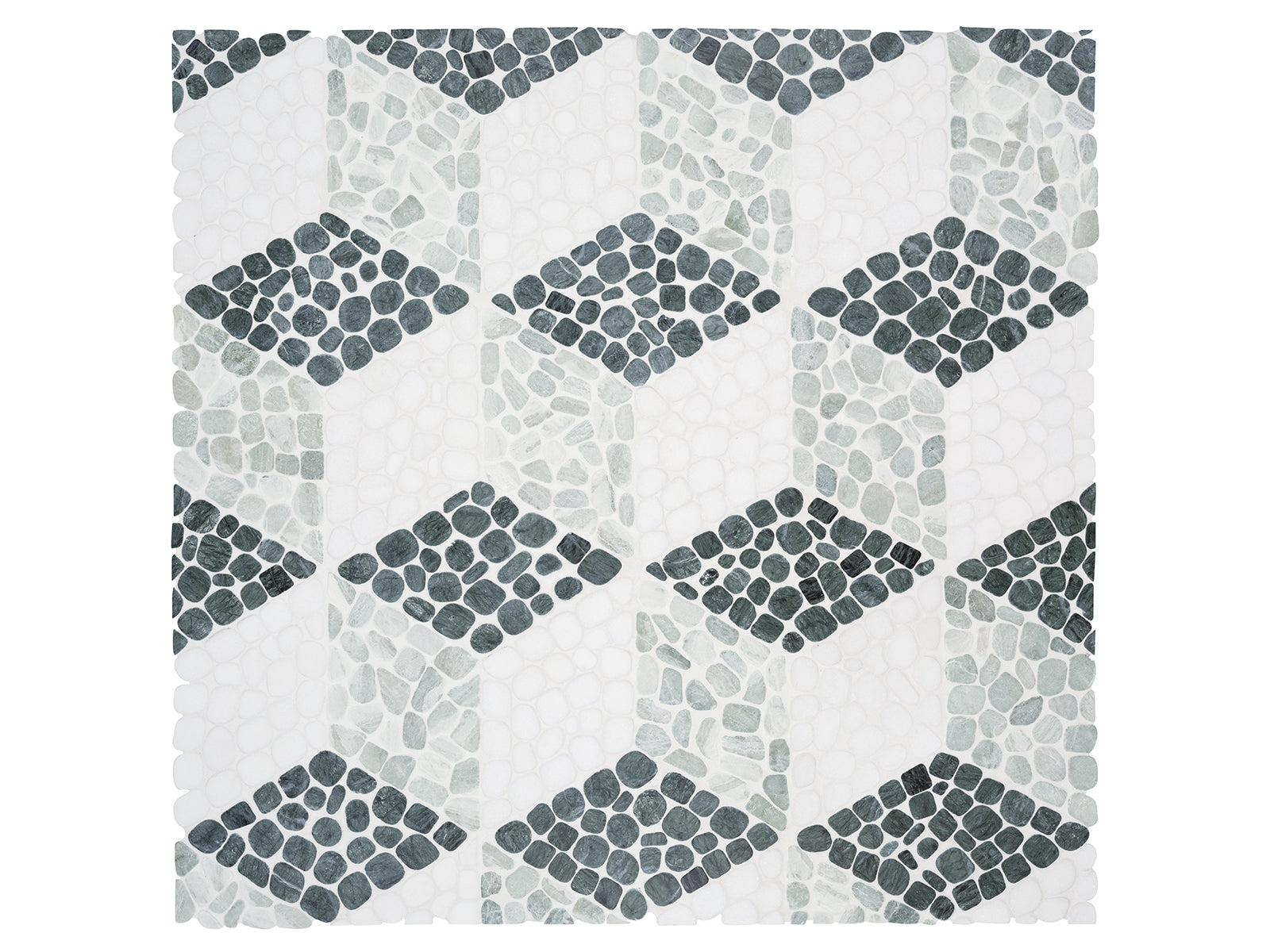 Anatolia - Cabana - Jade - Mosaïque de galets de marbre Node, fini vieilli 26 x 30 cm