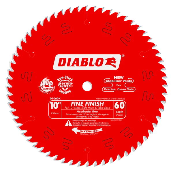 Diablo - Lame de scie à bois à finition fine 60 dents 10"
