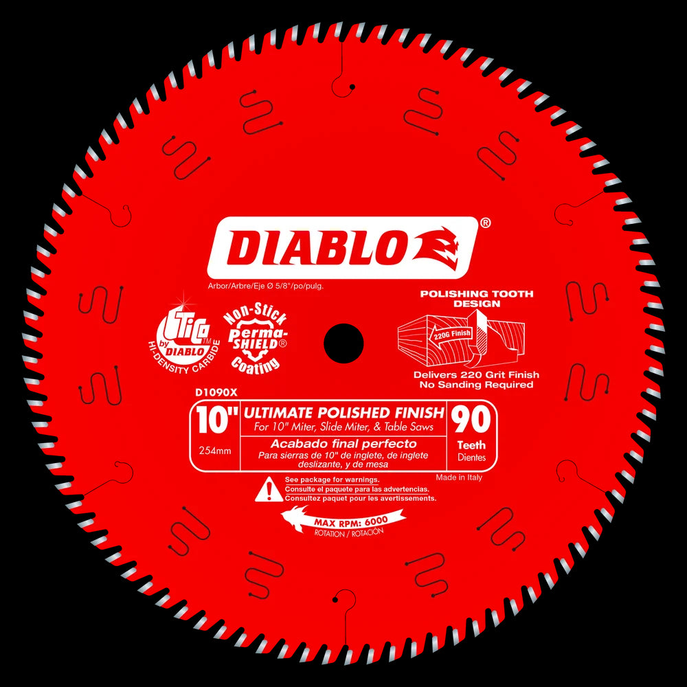 Diablo - Lame de scie à bois Ultimate Polished Finish 90 dents 10"
