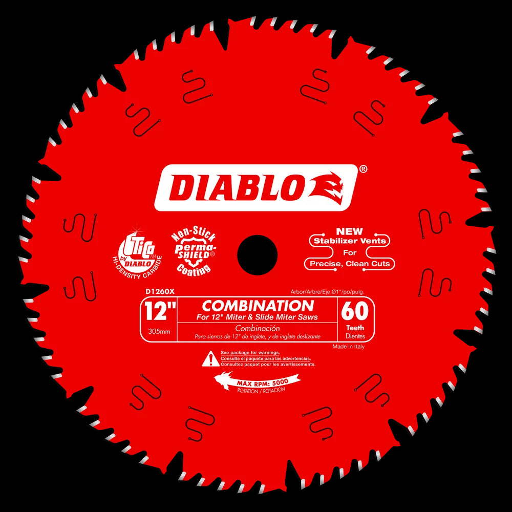Diablo - Lame de scie combinée 60 dents pour les scies à onglet, les scies à onglet à glissière et les scies de table 12"