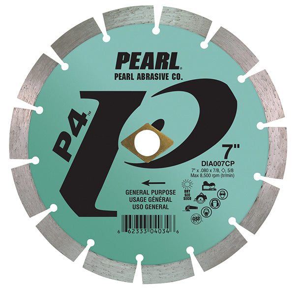 Pearl Abrasive - P4 Lame à segments pour usage général. contour de 12 mm 4 1/2" x 0.080" x 7/8". 5/8"