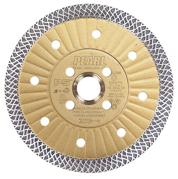 Pearl Abrasive - P5 Lame turbo à mailles minces. 4 trous 5"x 0.048" x 7/8".20 mm. 5/8"