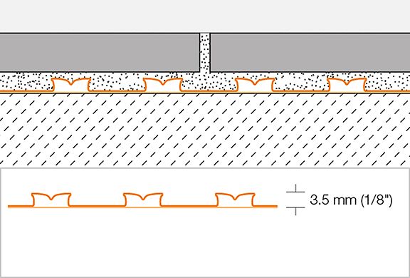 3' 2-3/4" x 34' 3/4" - 1/8" (3.5 mm) (110 ft²) - DITRA-PS Self-adhesive sheet uncoupling membrane for underfloor heating ||DITRAPS110