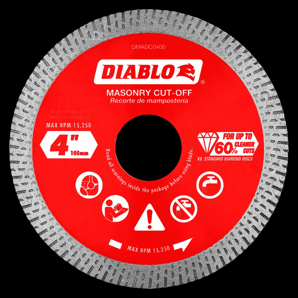Diablo - Disques à tronçonner diamantés à jante continue pour la maçonnerie 4"
