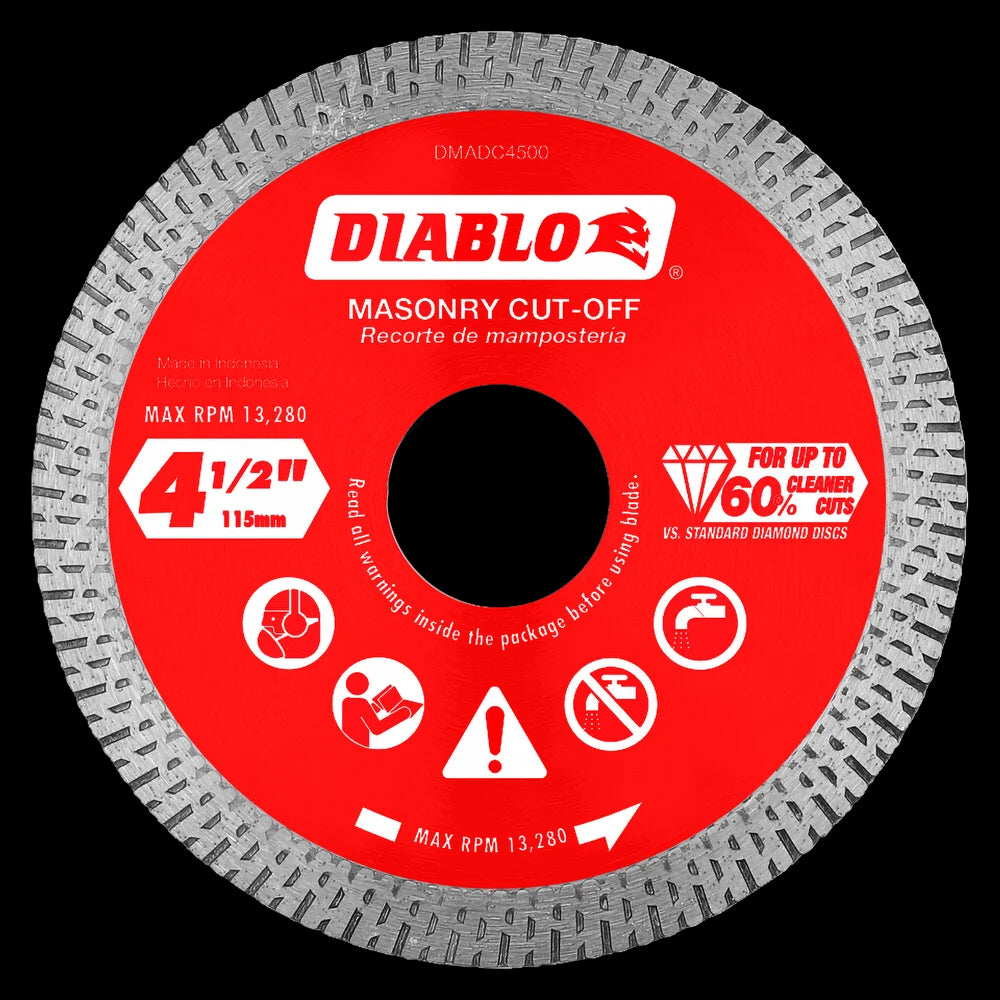 Diablo - Disques à tronçonner diamantés à jante continue pour la maçonnerie 4-1/2"