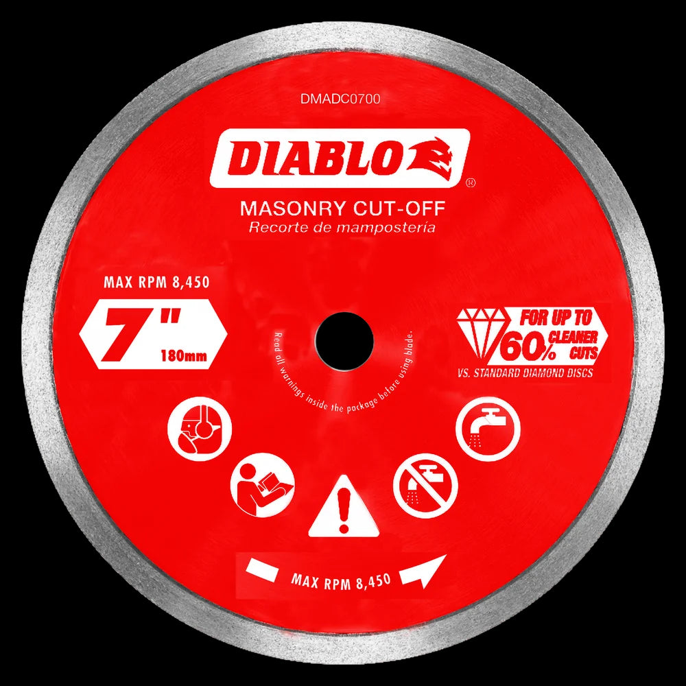 Diablo - Disques à tronçonner diamantés à jante continue pour la maçonnerie 7"