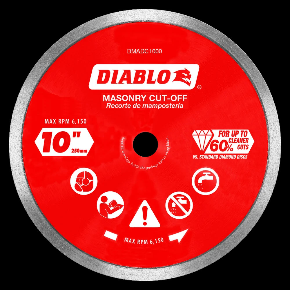 Diablo - Disques à tronçonner diamantés à jante continue pour la maçonnerie 10"