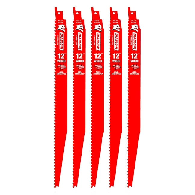 Diablo - Lame de scie à mouvement alternatif 6/12 TPI bi-métal 12" pour bois clouté (paquet de 5)