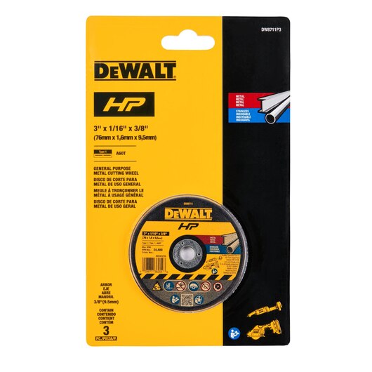 DeWalt - Meule à tronçonner A60T 3" x 1/16" x 3/8" (paquet de 3)