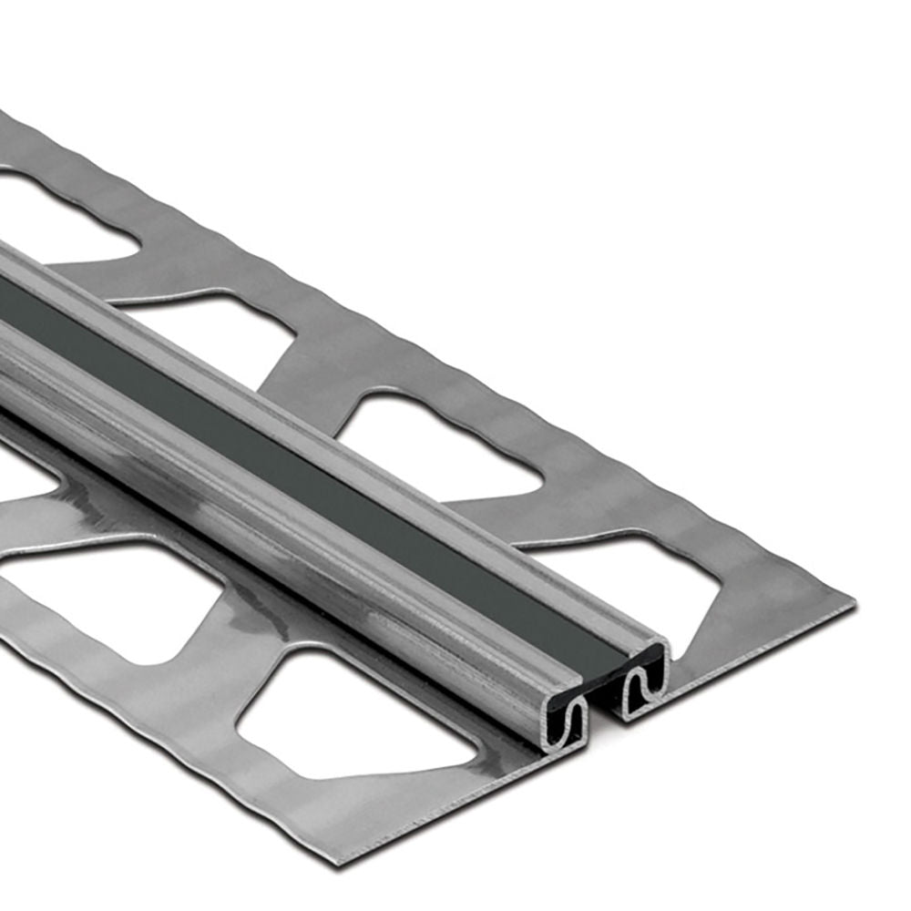 Schluter - DILEX-EKSB Profilé de joint de surface pour les revêtements de plancher plus minces - acier inoxydable (V2) avec joint de 1/4" (6 mm) noir 1/4" x 8' 2-1/2"